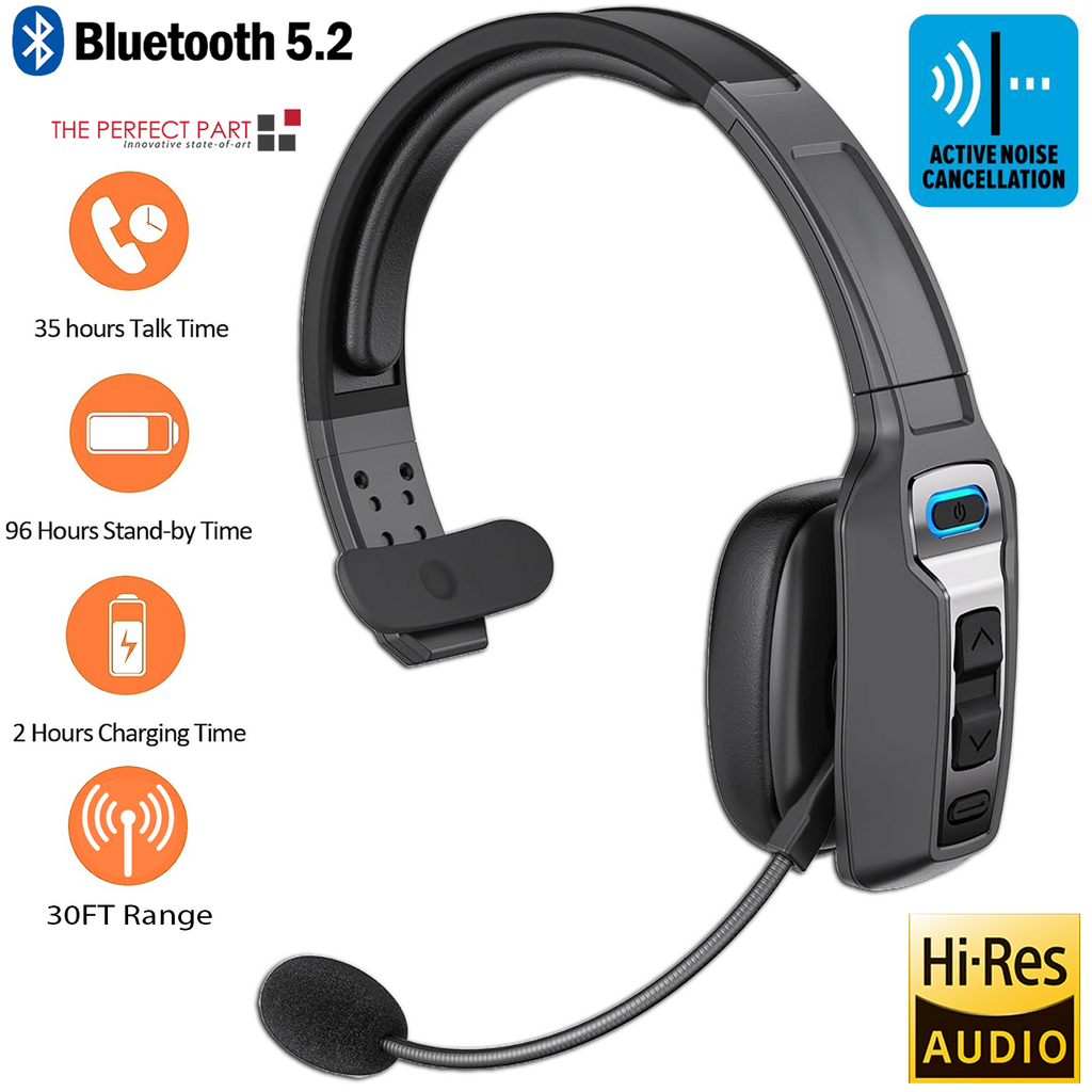 The Puce Gaia Trucker Bluetooth 5.2 Wireless Headset features a noise-cancelling mic, Hi-Res Audio, 35-hour talk time, and 30 ft range—ideal for coding or calls with clear sound and comfort.