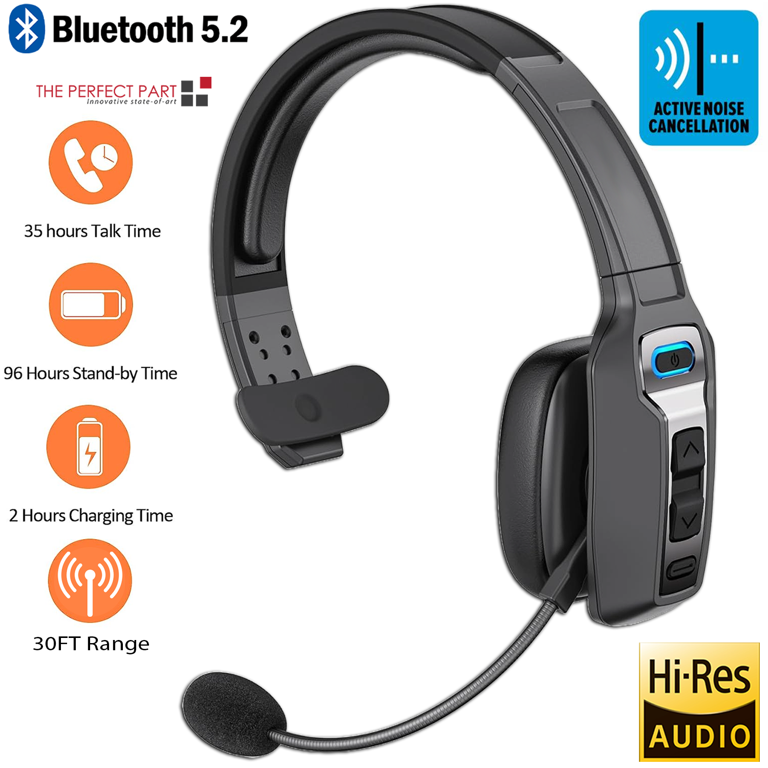 The Puce Gaia Trucker Bluetooth 5.2 Wireless Headset features a noise-cancelling mic, Hi-Res Audio, 35-hour talk time, and 30 ft range—ideal for coding or calls with clear sound and comfort.