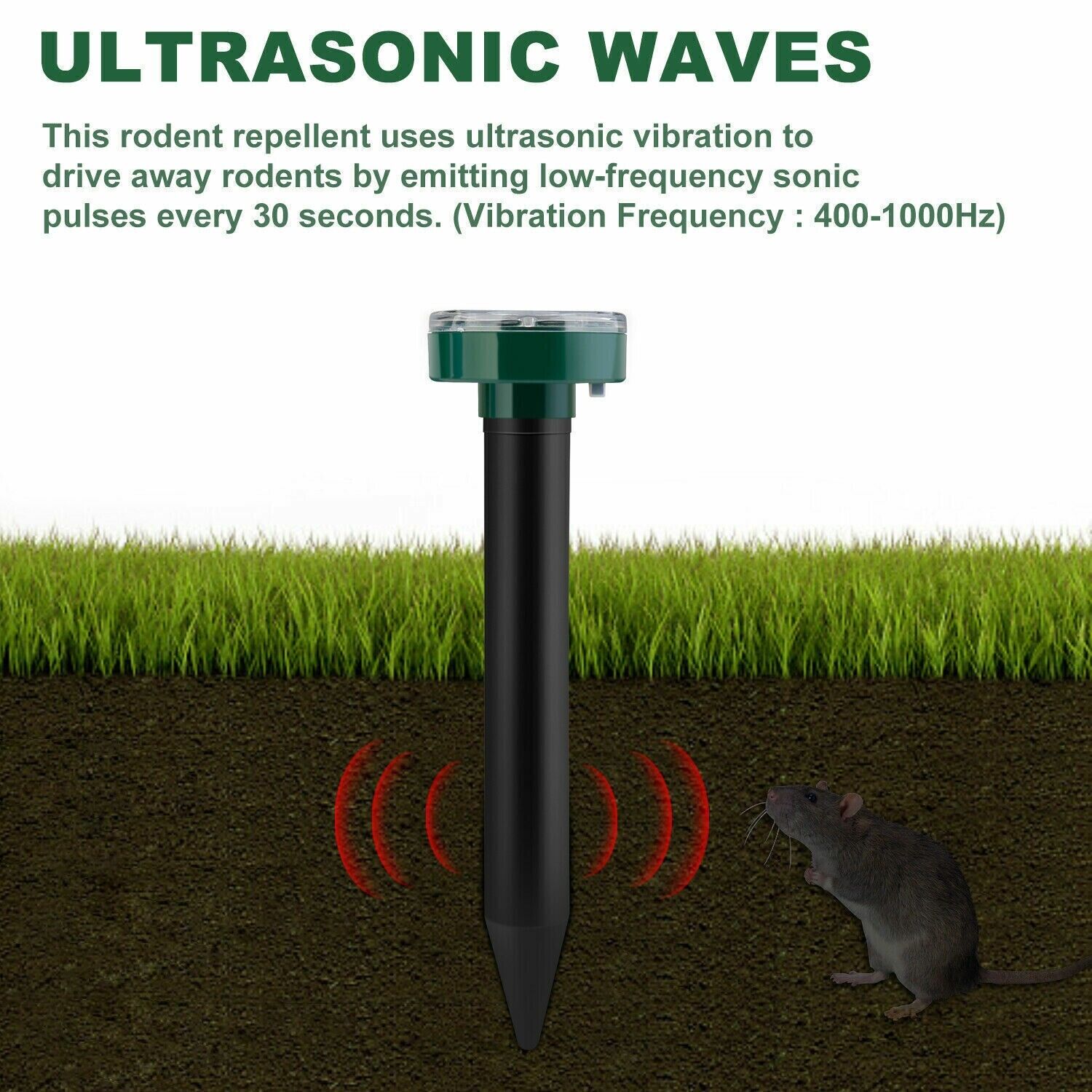 Solar Power Animal Repeller Ultrasonic Mole Pest Cat Mice Rodent