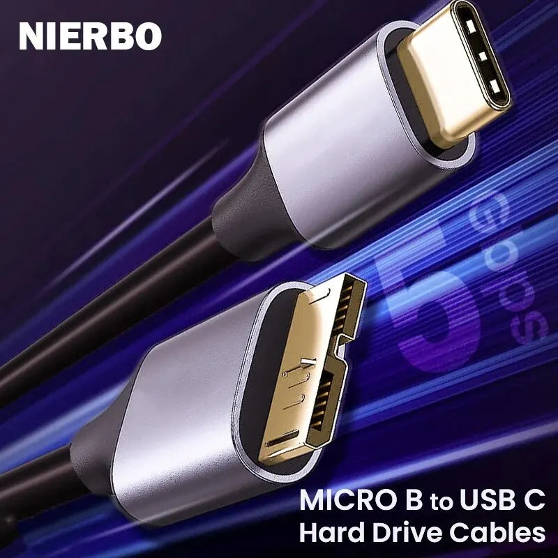 NIERBO Braided USB-C to Micro B Cable – USB 3.0 High-Speed Hard Drive Connection by DNiCT