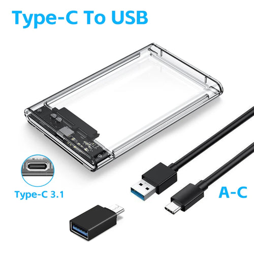 USB 3.0 Transparent HDD Enclosure 2.5" ,Type C Micro Cable External