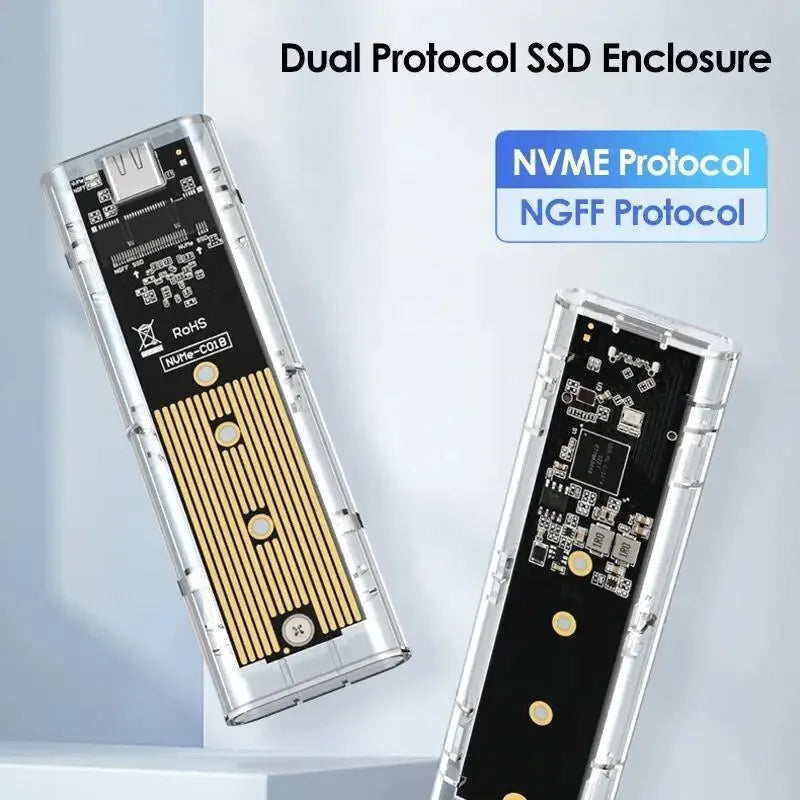 M.2 NVME PCIe /NGFF SATA /Dual Protocol SSD Case Clear USB Type C