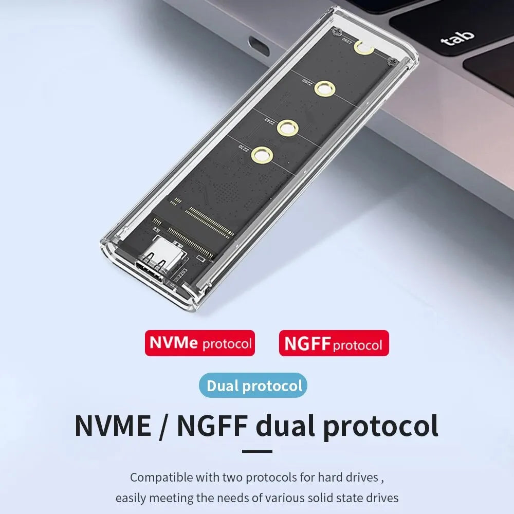 M.2 NVME PCIe /NGFF SATA /Dual Protocol SSD Case Clear USB Type C