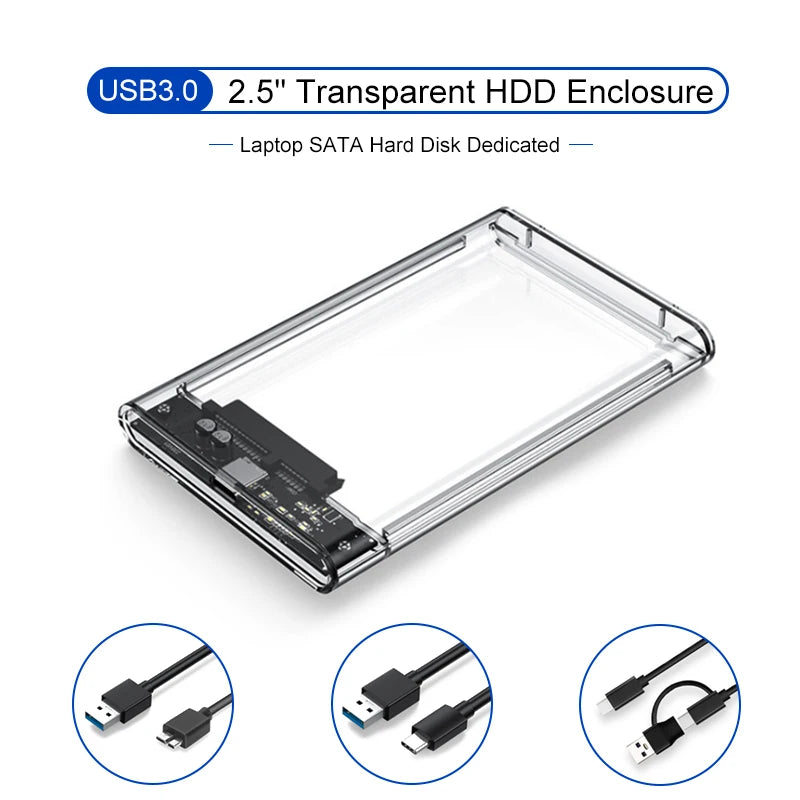 USB 3.0 Transparent HDD Enclosure 2.5" ,Type C Micro Cable External