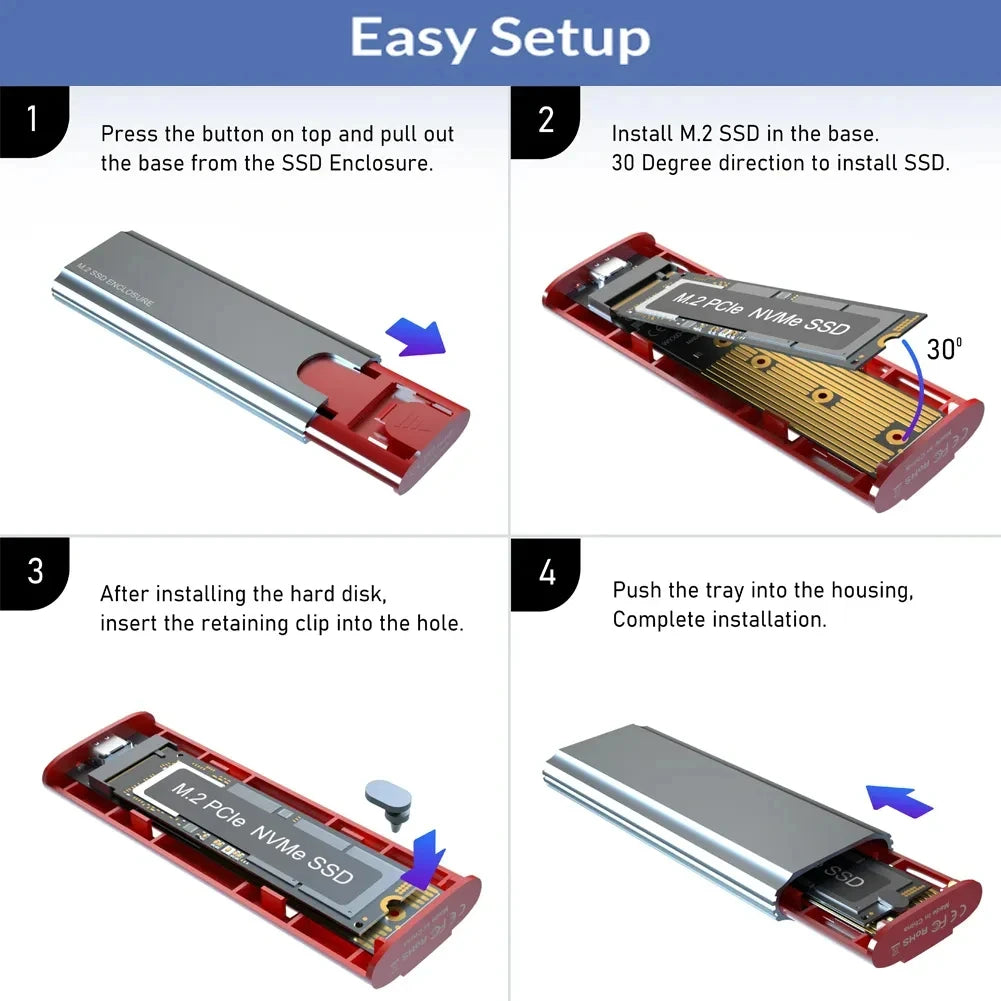 M2 SSD Case M.2 NVMe SATA SSD Enclosure Adapter 10Gbps USB 3.2 Gen2