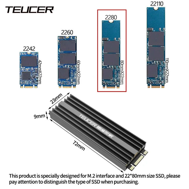 M.2 SSD NVMe Heatsink 2280 Aluminum Radiator with Thermal Pad  Solid
