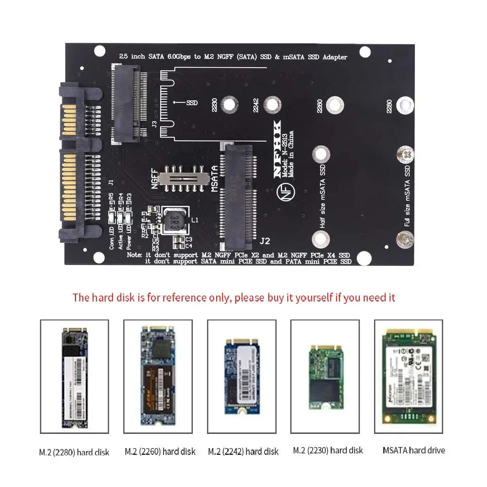 M.2 NGFF Msata SSD To SATA 3.0 2.5 Adapter M2 PCI SSD Converter Riser