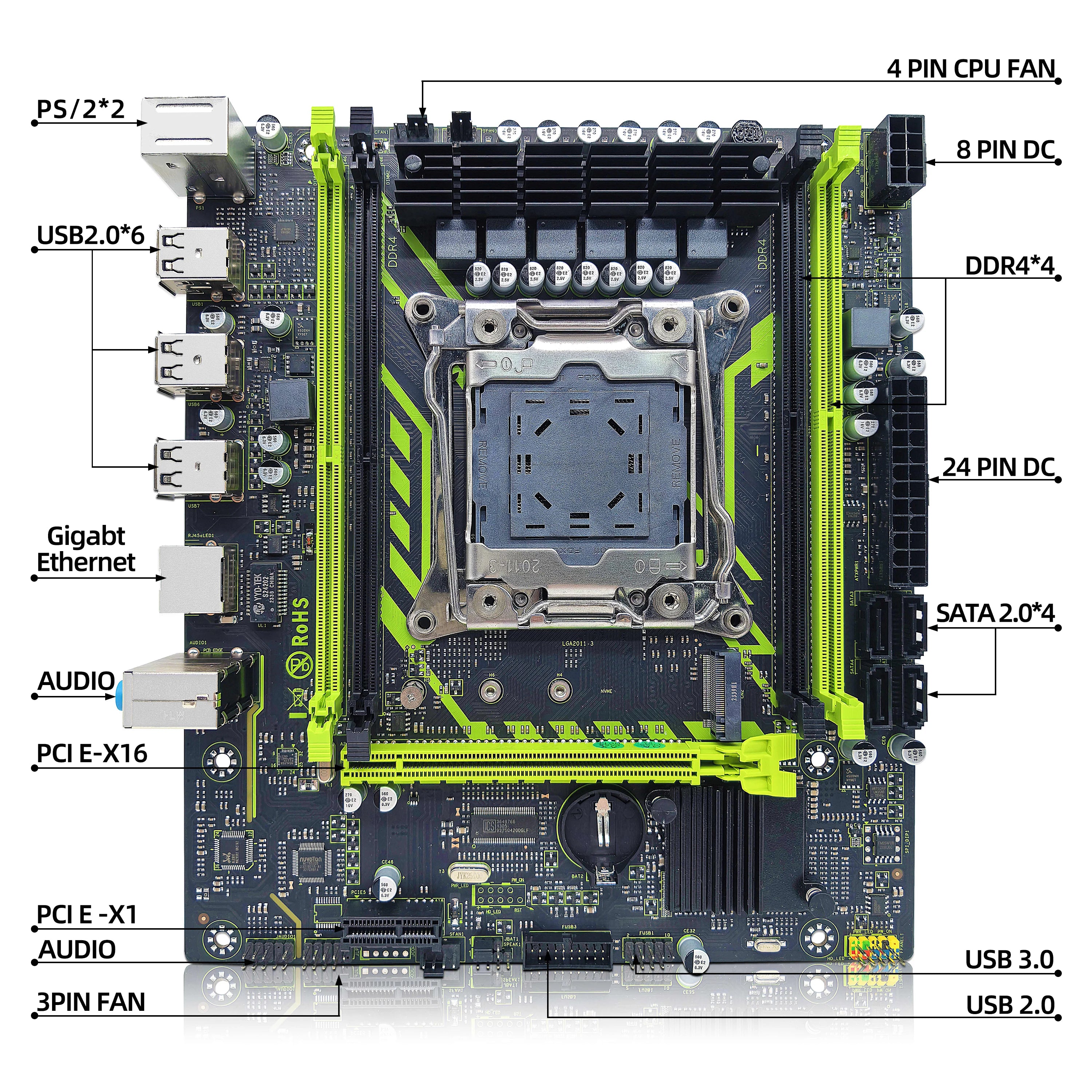 ZSUS X99-8D4 Motherboard Set Kit With LGA2011-3 Xeon E5 2650 V4 CPU