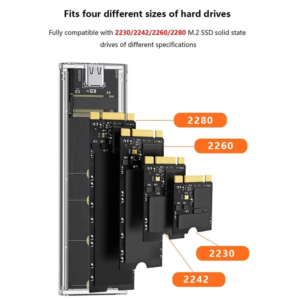 M.2 NVME PCIe /NGFF SATA /Dual Protocol SSD Case Clear USB Type C