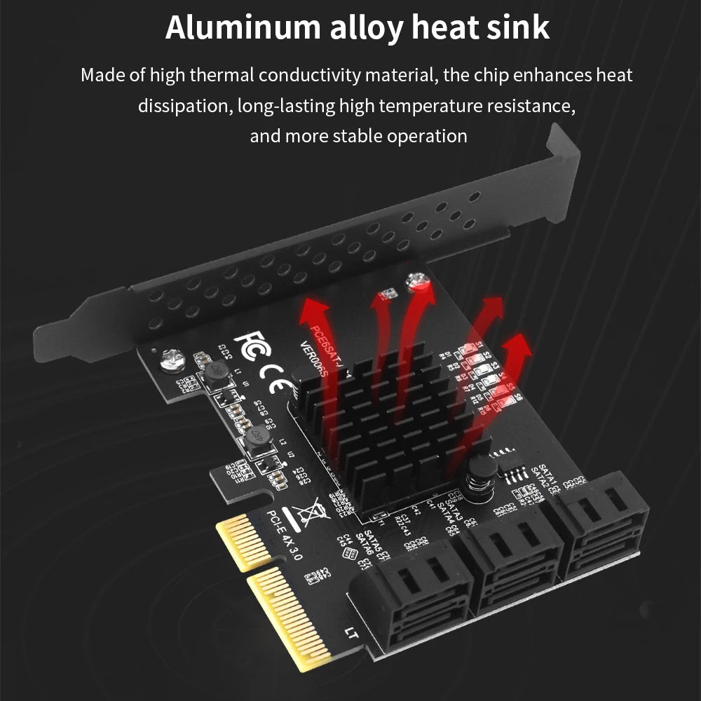 TISHRIC PCIE 4X To 6 Ports SATA 3.0 6 Gbps Expansion Card Pcie