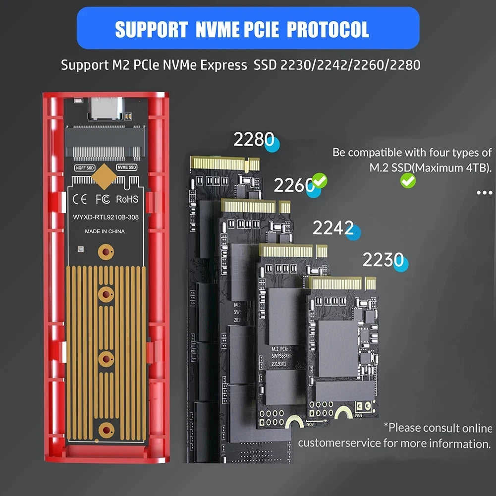 M2 SSD Case M.2 NVMe SATA SSD Enclosure Adapter 10Gbps USB 3.2 Gen2