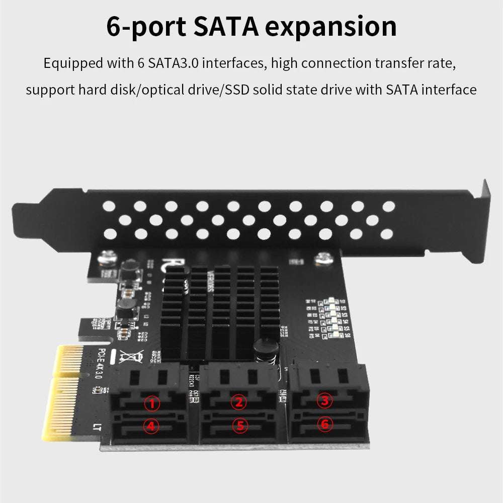 TISHRIC PCIE 4X To 6 Ports SATA 3.0 6 Gbps Expansion Card Pcie