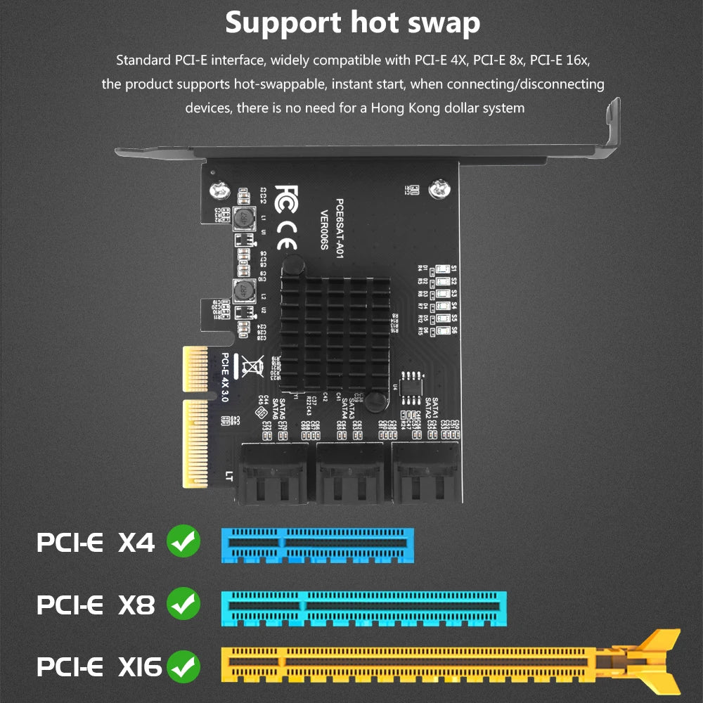 TISHRIC PCIE 4X To 6 Ports SATA 3.0 6 Gbps Expansion Card Pcie