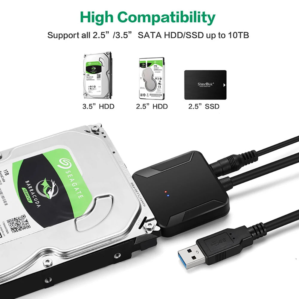 SATA to USB 3.0 Adapter Cable for 3.5/2.5 Inch SSD HDD SATA III Hard
