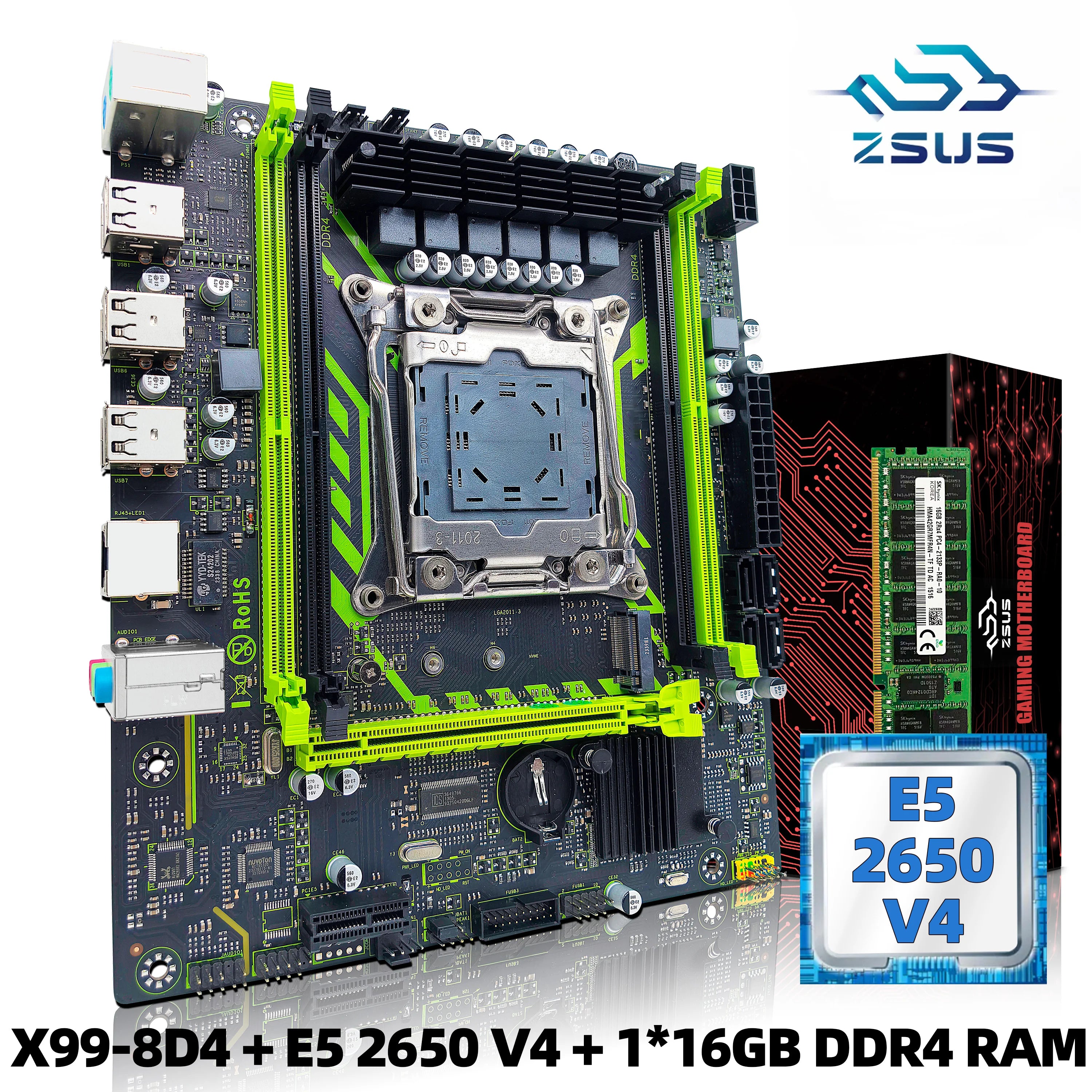 ZSUS X99-8D4 Motherboard Set Kit With LGA2011-3 Xeon E5 2650 V4 CPU