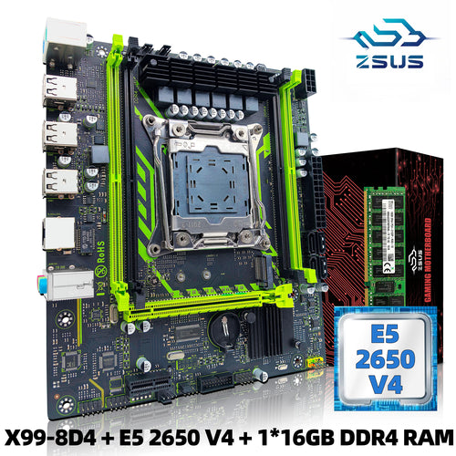ZSUS X99-8D4 Motherboard Set Kit With LGA2011-3 Xeon E5 2650 V4 CPU