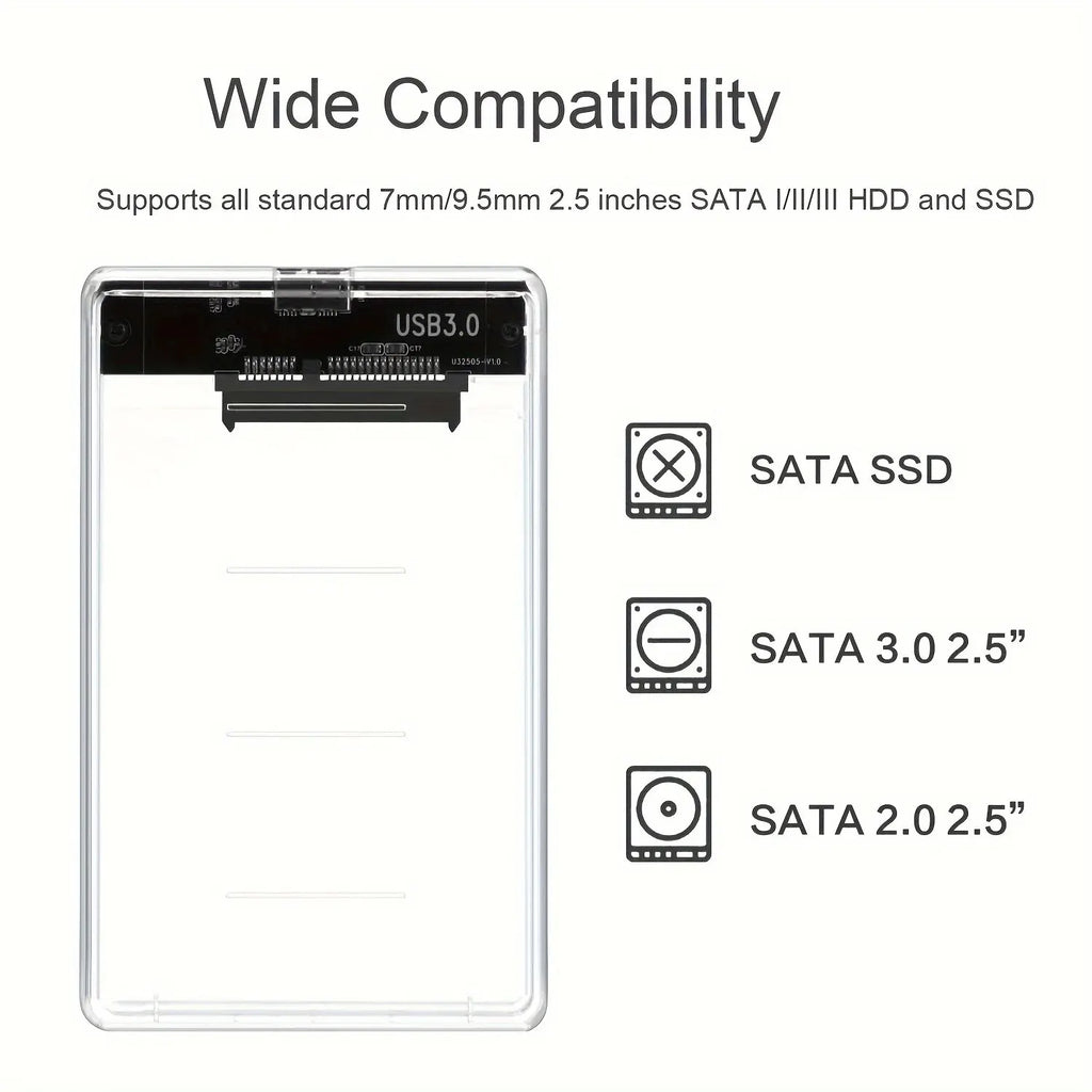 USB3.0 External HDD Case 5Gbps 2.5 Inch Transparent Hard Disk Case