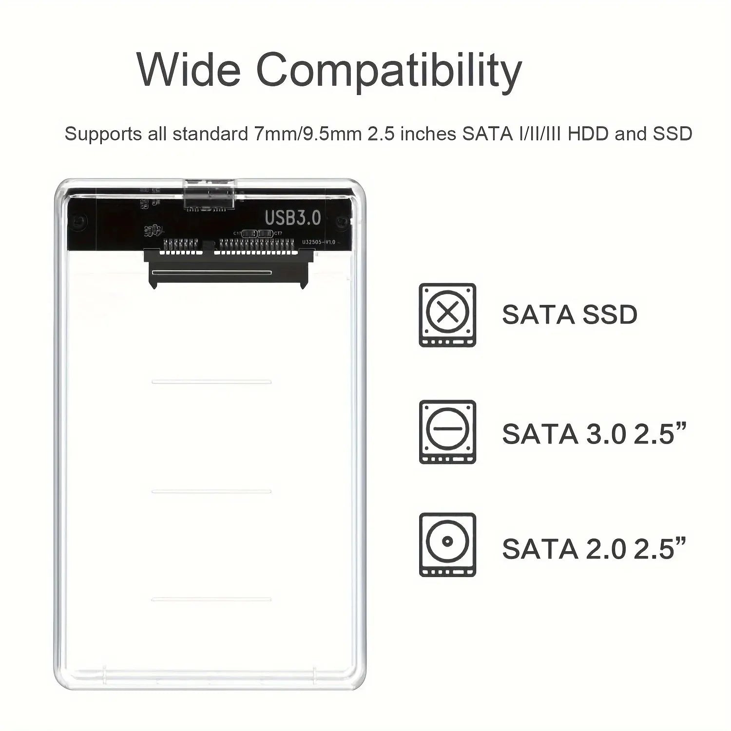 USB3.0 External HDD Case 5Gbps 2.5 Inch Transparent Hard Disk Case