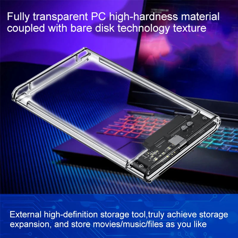 USB 3.0 Transparent HDD Enclosure 2.5" ,Type C Micro Cable External