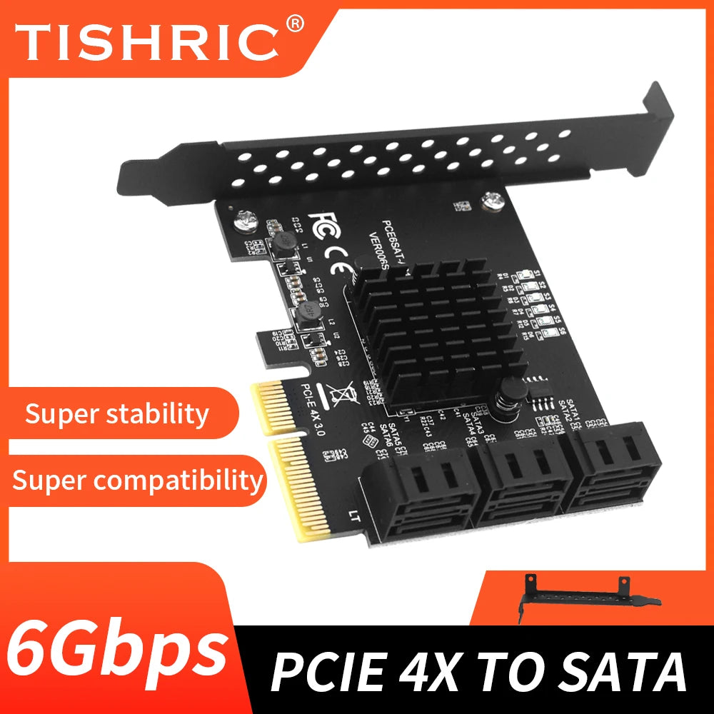 TISHRIC PCIE 4X To 6 Ports SATA 3.0 6 Gbps Expansion Card Pcie