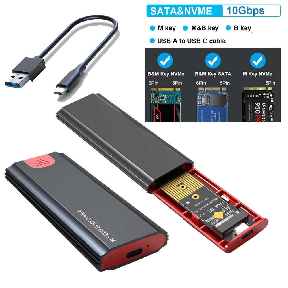 M2 SSD Case M.2 NVMe SATA SSD Enclosure Adapter 10Gbps USB 3.2 Gen2
