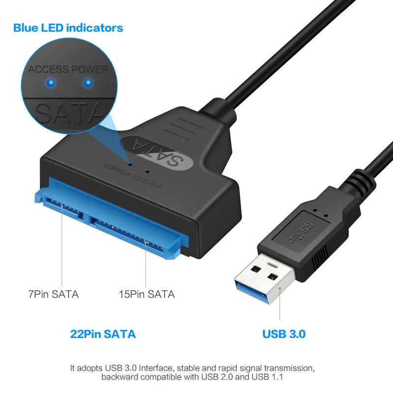 SATA to USB 3.0 / 2.0 Cable Up to 6 Gbps for 2.5 Inch External HDD SSD