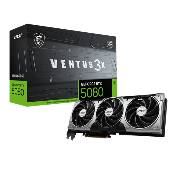 MSI VENTUS GeForce RTX5080 16G 3X OC NVIDIA GeForce RTX 5080 16 Giga Bites GDDR7 (RTX 5080 16G VENTUS 3X OC)