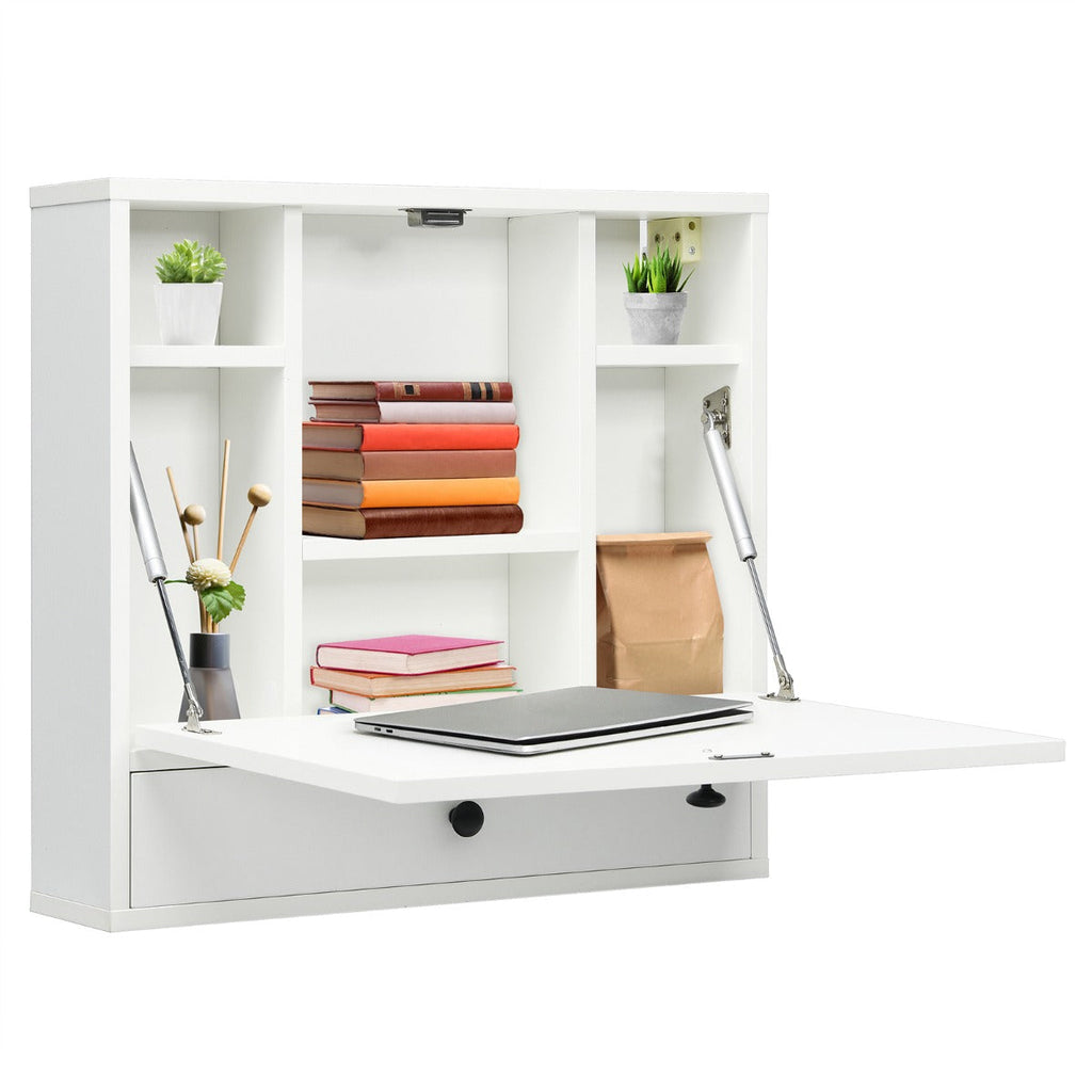 NNECW Floating Computer Desk with Storage Drawer & Shelves