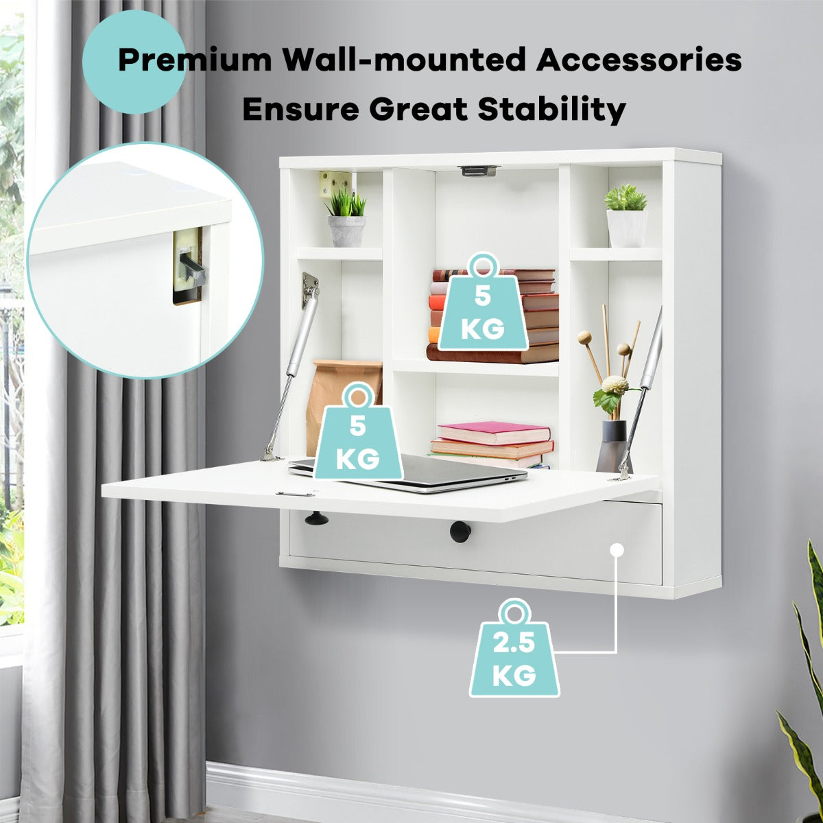 NNECW Floating Computer Desk with Storage Drawer & Shelves